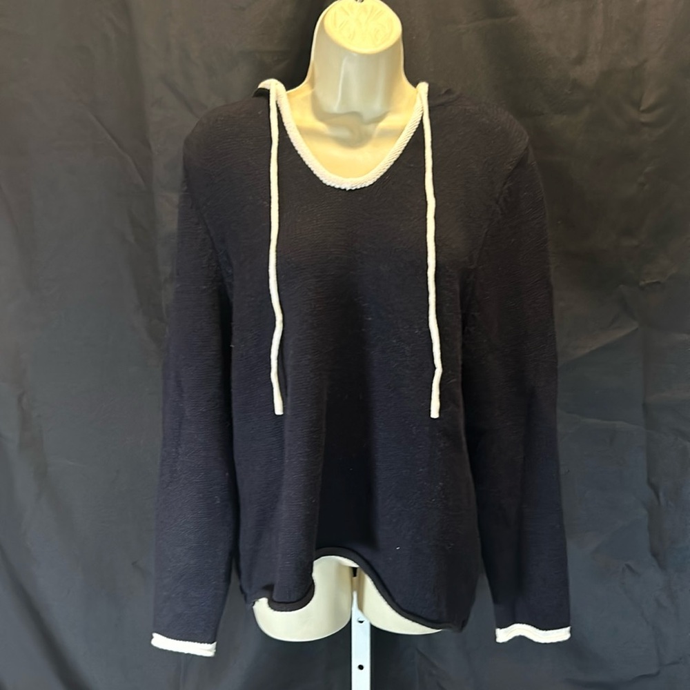 Joan Vass Black Pullover Knit Hoodie Sweater Size L